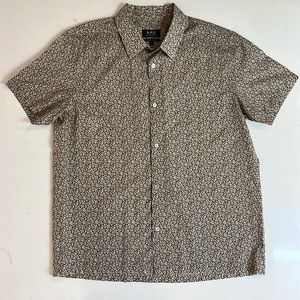 A.P.C. Short sleeved button-up shirt. Size Large. Beige/green floral print.